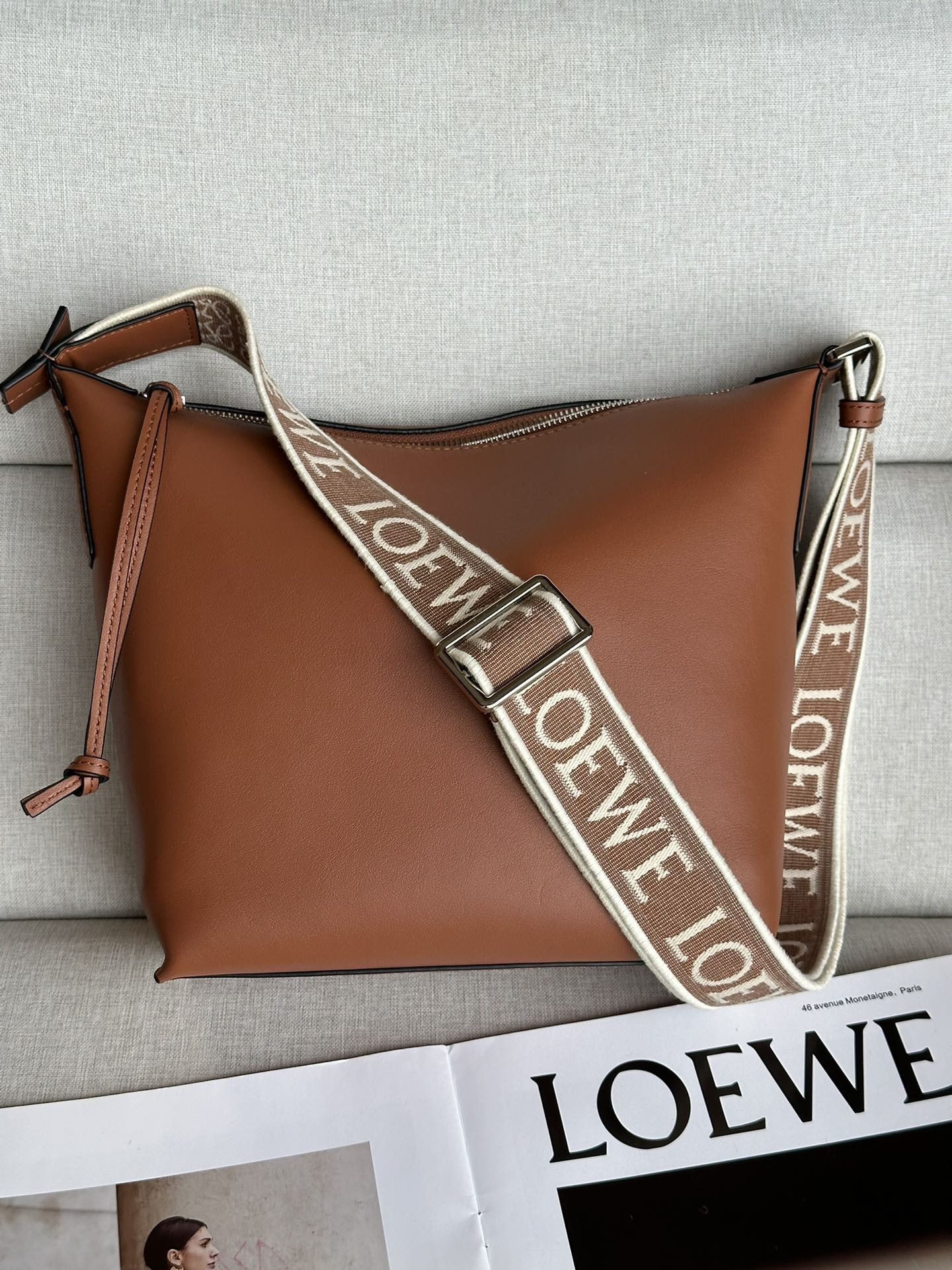 L0ew* Small Cubi crossbody bag in S*pple smooth calfskin and jacquard 29.5x10.5x22cm