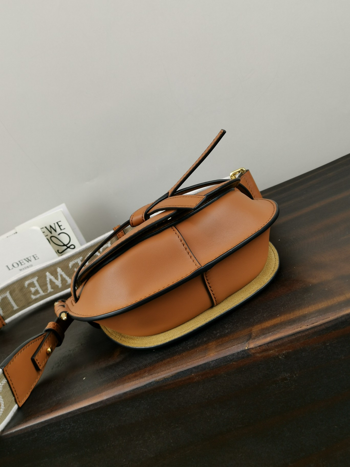 L0ew* Mini Gate Dual bag in soft calfskin and jacquard 21x12.5x9.5cm
