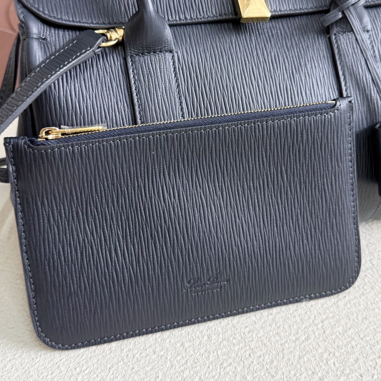 L0r0 P1ana Loom L25 Calfskin Dark blue 25x18x12.5cm