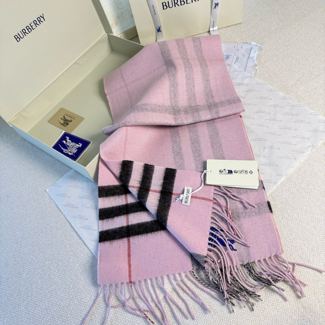 Bv*b*rry Check Cashmere scarf 30x168cm