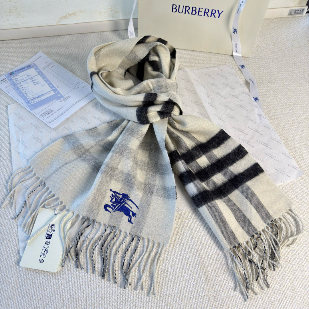 Bv*b*rry Check Cashmere scarf 30x168cm